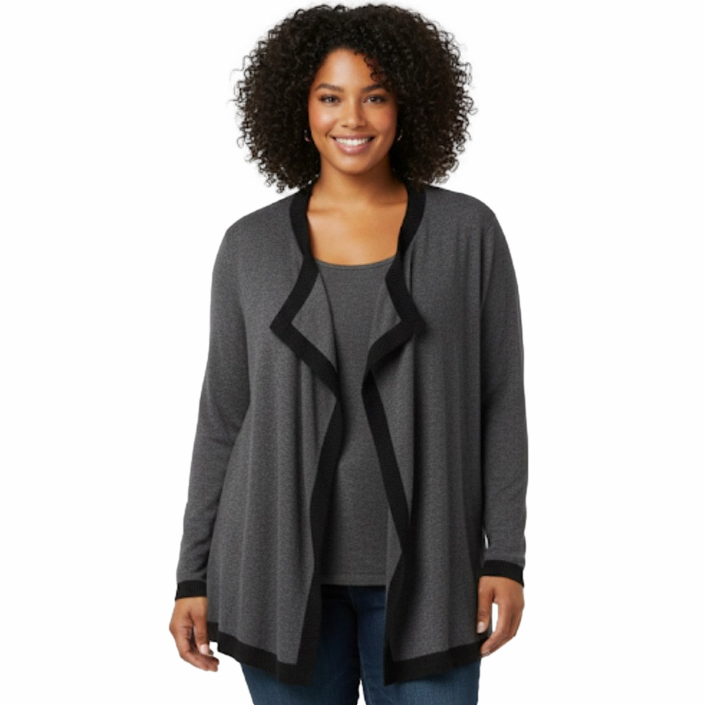 Sag harbor lady female woman size XL black-Grey cardigan sweater